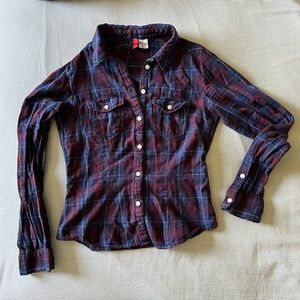 ✨3/$10✨ H&M soft plaid lumberjack shirt, 100% cotton, blue purple